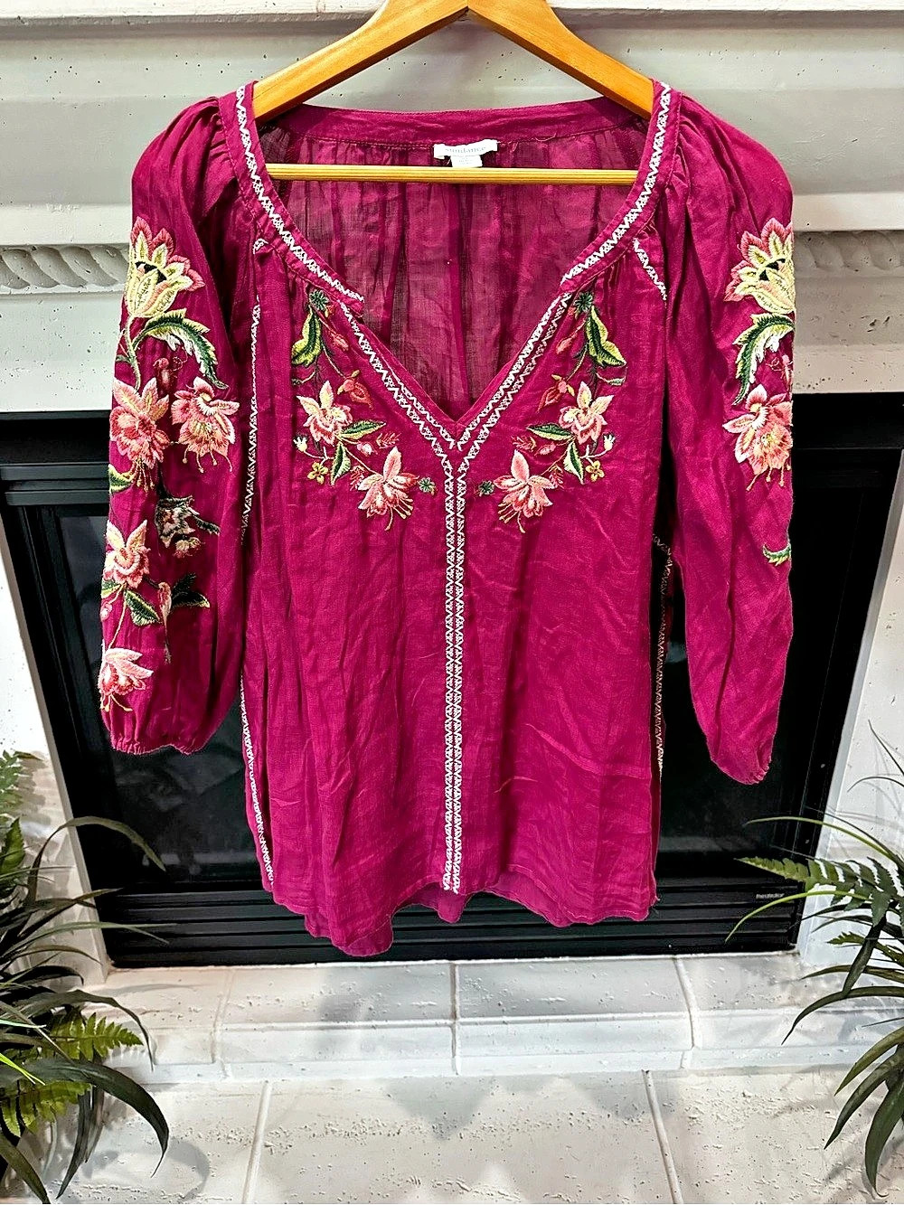 Sundance Shayda Embroidered Floral Peasant Blouse